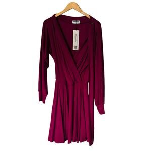 Rebdolls Wine Long Sleeves V Neck Skater Dress Size L Large